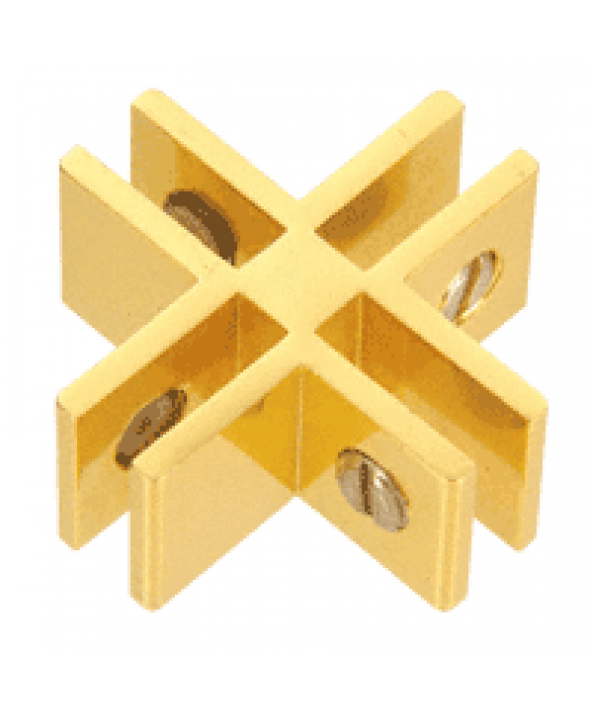 Gold Anodized Aluminum 4-Way 90° Connectors for 1/4 inch Glass